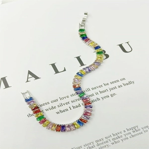 Colorful baguette cut crystal tennis bracelet in silver-plated base for women fashion