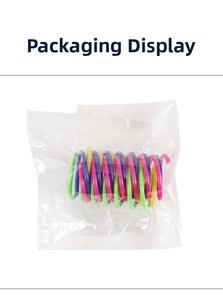 Colorful plastic spring cat toys in transparent packaging bag, set of four bright colors