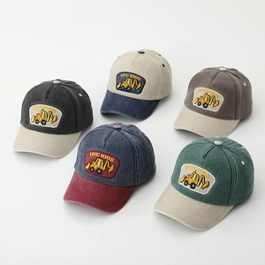 Kids Baseball Cap Cotton Breathable Contrast Color Excavator Embroidery Outdoor Sun Peaked Hat For Boys Toddlers