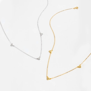 Elegant S925 sterling silver heart necklace with zircon pendants in gold and silver