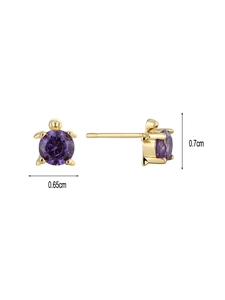 Detail view of 0.7cm turtle stud earrings with purple zircon and 18k gold plating