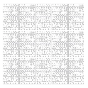 Detailed set of white alphabet and number stickers with a complete A-Z and 0-9 sequence