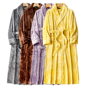 Thick flannel long bathrobes for men and women with shawl collar and contrast piping