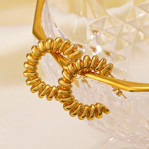 Boucles D'oreilles Créoles En C Pour Femmes Acier Inoxydable Vintage Français Spirale Torsadée Plaque Or 18K