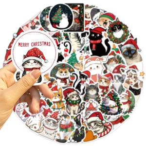 Set di 50 adesivi natalizi con gatti per laptop chitarra e decorazioni festive