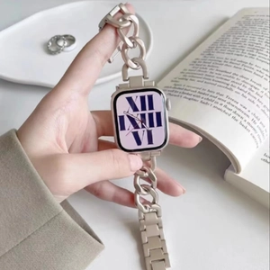 Silver chain strap for Apple Watch with a classic metal links and denim style design
