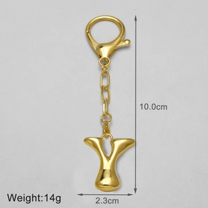 Detailed macro view showing letter Y gold keychain dimensions and luxury lobster clasp finish