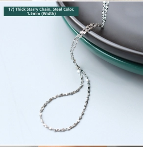 Detail of 1.5mm silver sparkle chain necklace in durable stainless steel finish