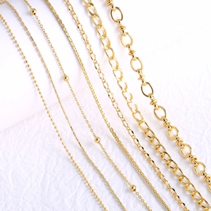 Gold Plated Copper Jewelry Chains For DIY Necklace Making Link Ball Figaro Snake Cable Chains With Lobster Clasp