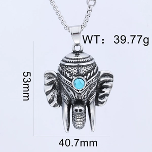 Détail du pendentif éléphant Ganesha argenté avec incrustation turquoise et dimensions