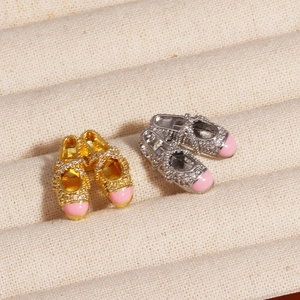 Sparkling ballet slipper pendants in gold and silver with pink enamel and crystals