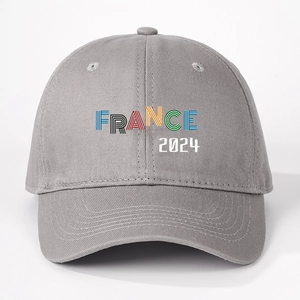 Light gray cotton baseball cap featuring multi-color France 2024 print on front