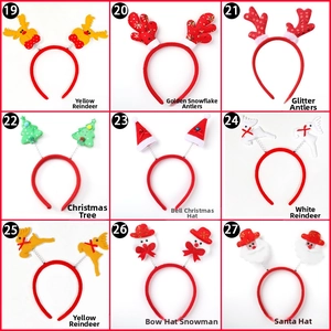 Collage of Christmas headbands featuring Santa, reindeer antlers, and snowmen for kids