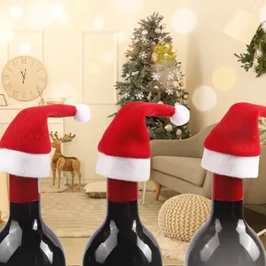 Mini Christmas Hats Cutlery Holders Wine Bottle Covers Decoration Soft Plush Fabric Party Table Decor Accessories