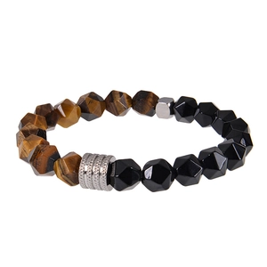 Bracelet pour homme en œil de tigre facetté 10mm et obsidienne avec détails acier