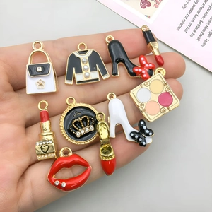Fashionable alloy enamel charms set featuring handbags and clothes for DIY jewelry making