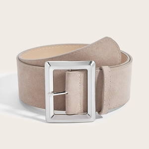 Ceinture large vintage en daim kaki pour femme avec grande boucle carrée argentée