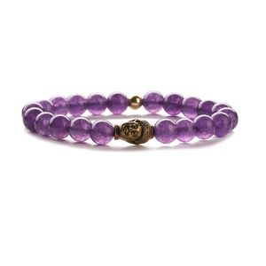Bracelet élastique en perles d'améthyste naturelle avec une breloque tête de Bouddha