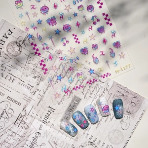 Y2K Style Nail Art Stickers Holographic Laser Embossed Stars Fire Cherry Smile Design DIY Manicure Decals For Women