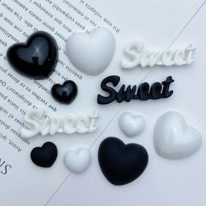 Black and white resin heart and sweet letter DIY charms for hairpins and phone cases