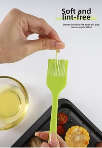 Detail of flexible lime green silicone brush bristles for BBQ and baking oiling