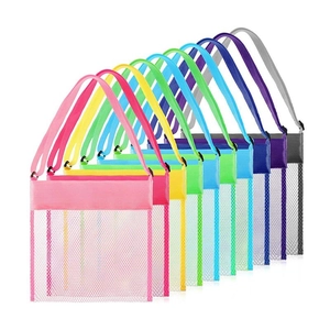 Set of 10 colorful mesh beach bags with shoulder straps for large capacity toy storage