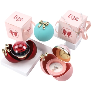 Spherical Preserved Rose Jewelry Box Magnetic Bowknot Eternal Flower Ring Necklace Organizer Valentine Day Case