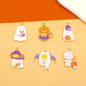 Set of 6 Halloween enamel charms featuring ghosts, pumpkins and witch for DIY jewelry making