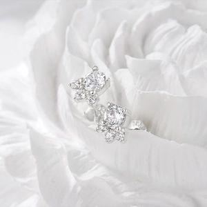 Macro detail of S925 sterling silver stamp and clear zircon cluster stud earrings