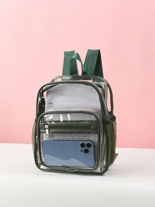 Large capacity transparent PVC backpack with stylish green trim and front zipper pocket
