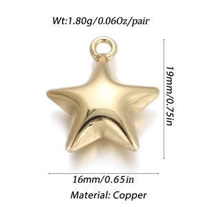 Polished 18K gold star pendant with 19mm height and 1.80g weight specifications