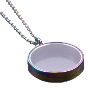 Rainbow stainless steel round locket necklace with clear glass pendant and chain