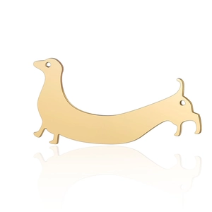 Detailed view of flat golden stainless steel dachshund pendant charm for DIY jewelry making