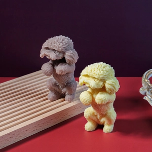 Detailed texture of curly fur on standing teddy dog candle silicone molds in pastel colors