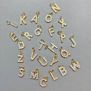 18k gold plated alphabet pendants with micro-paved cubic zirconia for DIY jewelry making