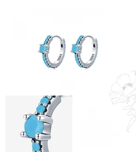 Detailed macro view of S925 sterling silver stamp and turquoise setting on the earring hoop