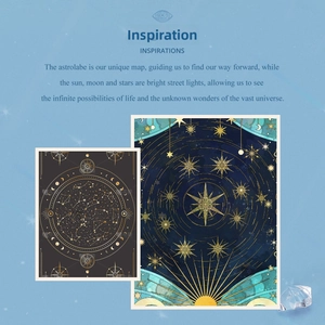 Detailed close-up of dark blue and gold mystic astrological star map design patterns