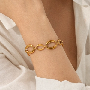 Minimalist 18K Gold Plated Stainless Steel Oval Link Chain Bracelet Ins Style Retro Elegant Jewelry For Women