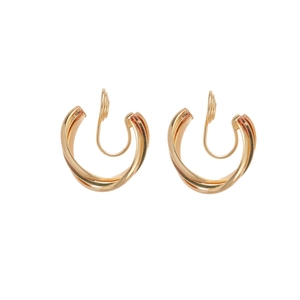 Gold spiral textured metal earrings for non-pierced ears with clip-on screw back design