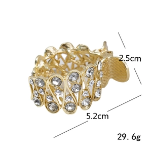 Golden alloy high ponytail clip with sparkling rhinestones and hollow design