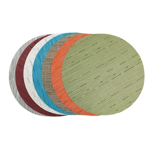 35cm round PVC braided placemats with heat-resistant bamboo texture in 7 assorted colors