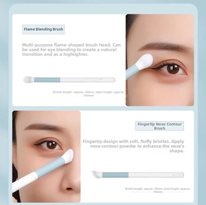 Detail of 145mm makeup brushes for blending and nose contouring with soft white bristles