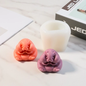 Detailed view of DIY hamster silicone mold with cute 3D handmade scented candle figures