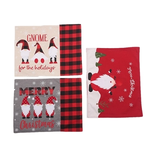 Three-piece Christmas gnome placemats set with festive red plaid and snowflake patterns