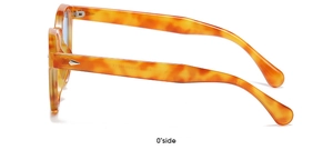 Vue latérale de montures de lunettes rondes à motif écaille avec détails de charnière
