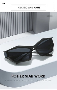 Futuristic cat-eye sunglasses with geometric black frames and model 830HJ branding