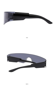 Detail view of Y2K rimless sunglasses showing side and back angles on white background