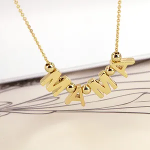 Golden MAMA letter pendant necklace on a delicate cross chain for Mother's Day gifts