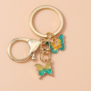 Creative gradient butterfly keychain with gold metal ring and enamel charms for backpacks