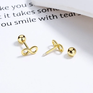 925 sterling silver infinity stud earrings with secure gold screw back closure